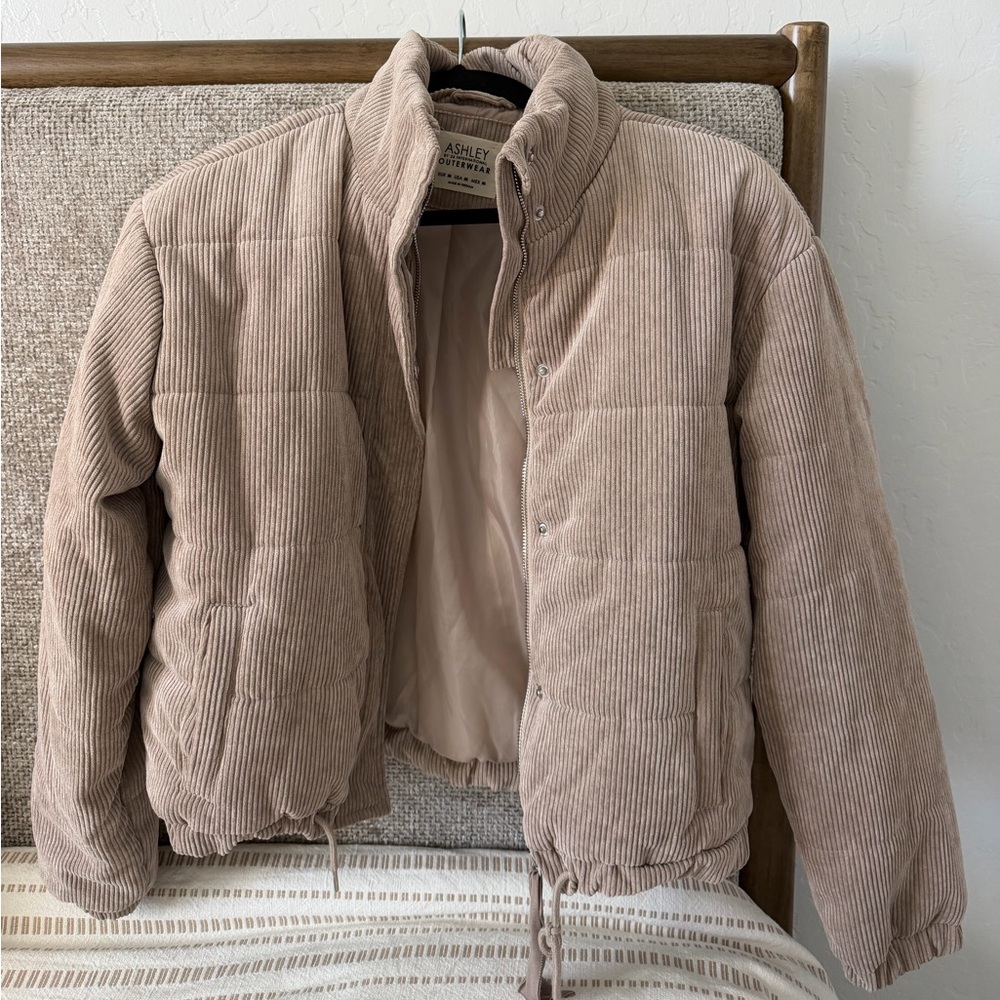 Quilted Corduroy Puffer Jacket - Taupe